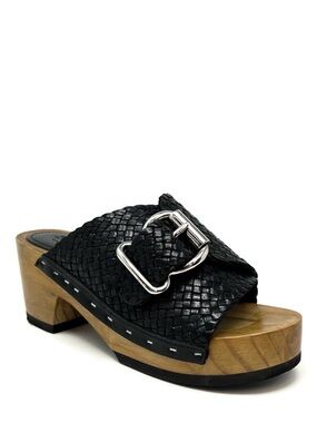 Rag & Co Yoruba Sandal Size 5 Woven Braided Leather Buckled Black Slide Clog EUC
